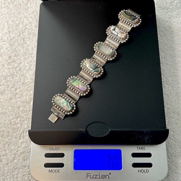 stunning Mexican alpaca silver bracelet w/ abalone - Picture 10 of 10